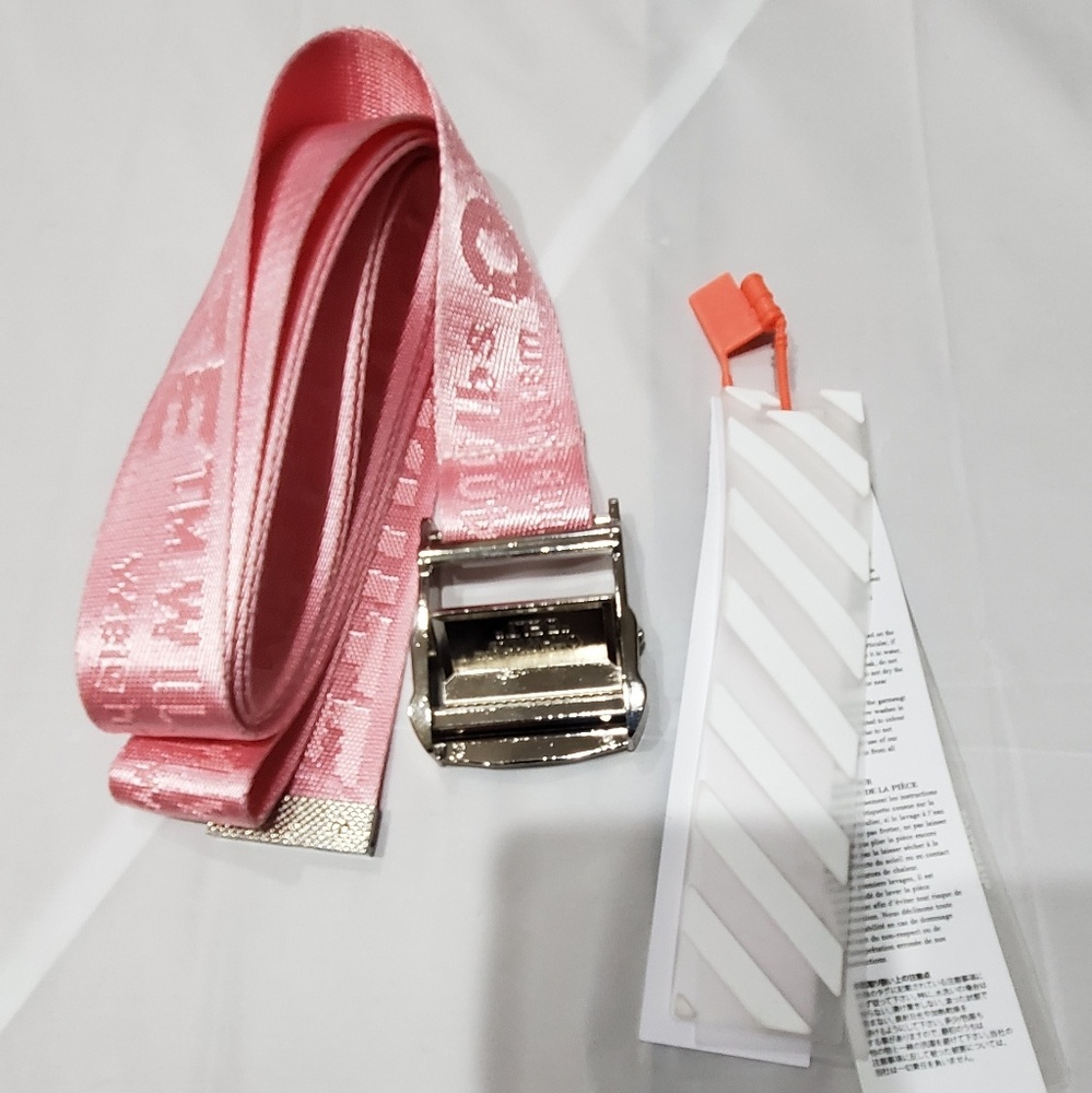 Pink Off White belt with silver buckle